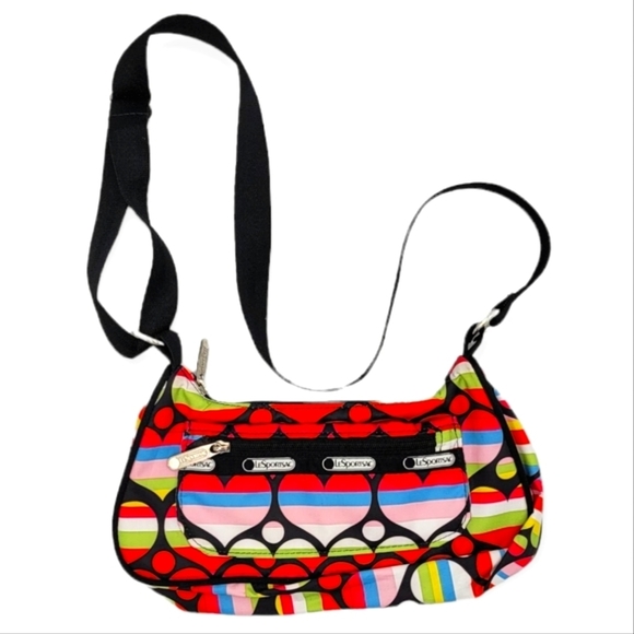 LeSportSac 10Hx4Wx3D Multi Colored Crossbody Bag Nylon Rainbow Hearts - Picture 2 of 10